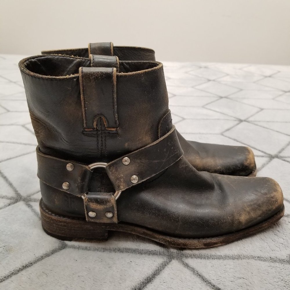 B14 FRYE Blue Harness DISTRESSED LEATHER Womens 6